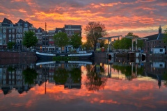 View on Walter Süskind bridge & Amstel river in Amsterdam, 2020