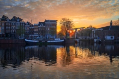 View on Walter Süskind bridge & Amstel river in Amsterdam, 2020
