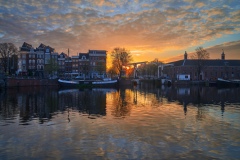 View on Walter Süskind bridge & Amstel river in Amsterdam, 2020