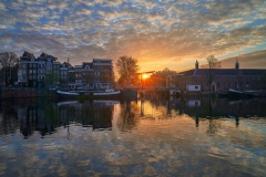 View on Walter Süskind bridge & Amstel river in Amsterdam, 2020