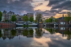 View on Walter Süskind bridge & Amstel river in Amsterdam, 2020