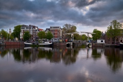 View on Walter Süskind bridge & Amstel river in Amsterdam, 2020