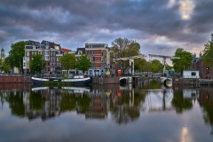 View on Walter Süskind bridge & Amstel river in Amsterdam, 2020