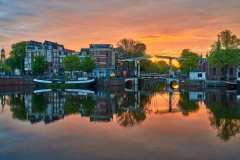 View on Walter Süskind bridge & Amstel river in Amsterdam, 2020