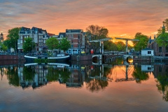 View on Walter Süskind bridge & Amstel river in Amsterdam, 2020