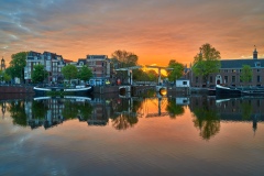 View on Walter Süskind bridge & Amstel river in Amsterdam, 2020